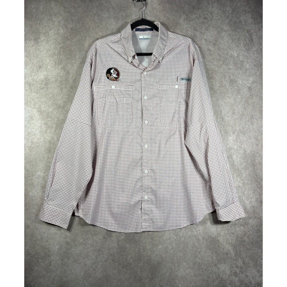 Columbia Shirt Mens Large Red Super Tamiami FSU Seminoles PFG Fishing Plaid
